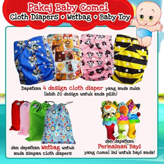 Pakej Baby Comel Ber Cloth Diapers
